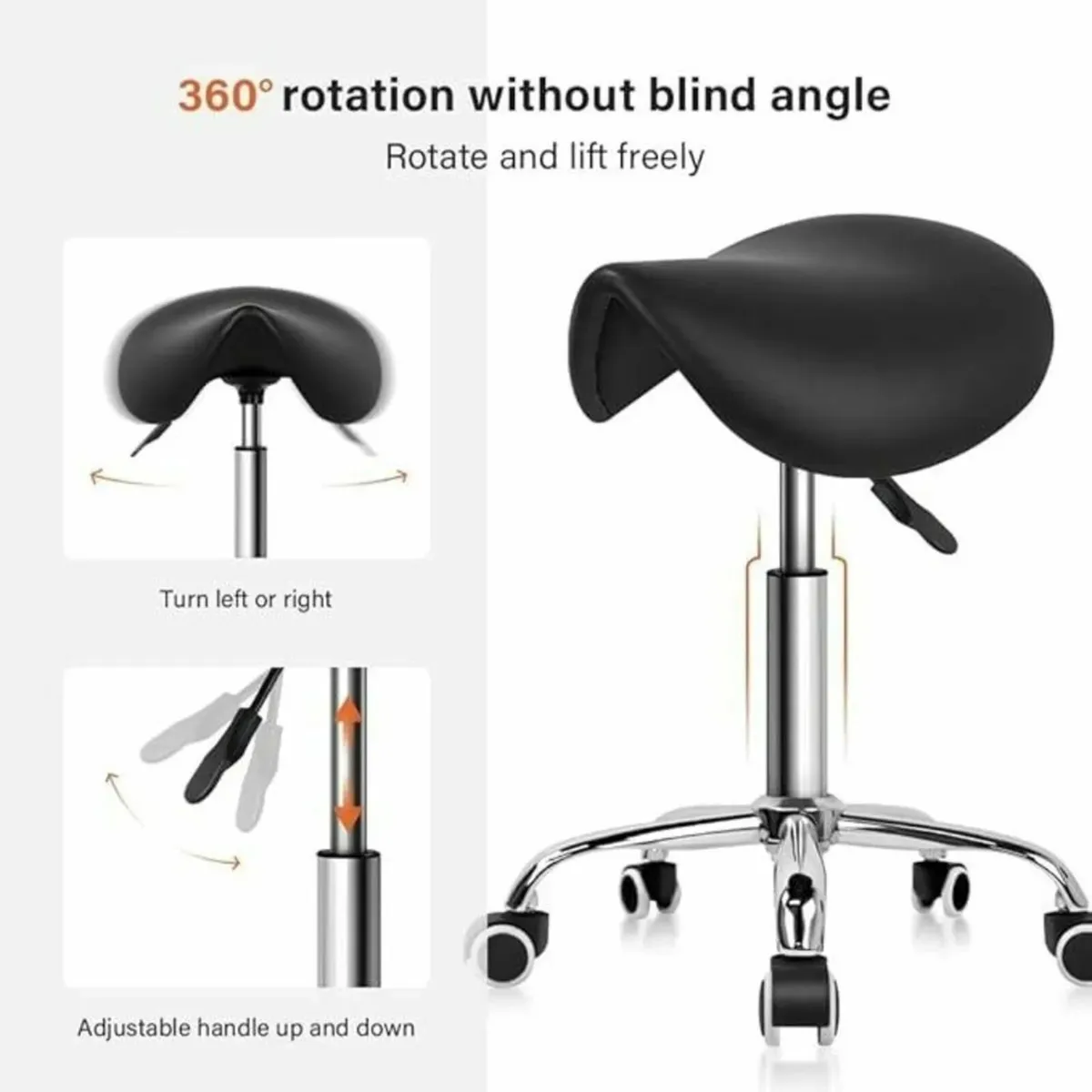 Saddle Swivel Stool – Adjustable Seat with Wheels - Image 4
