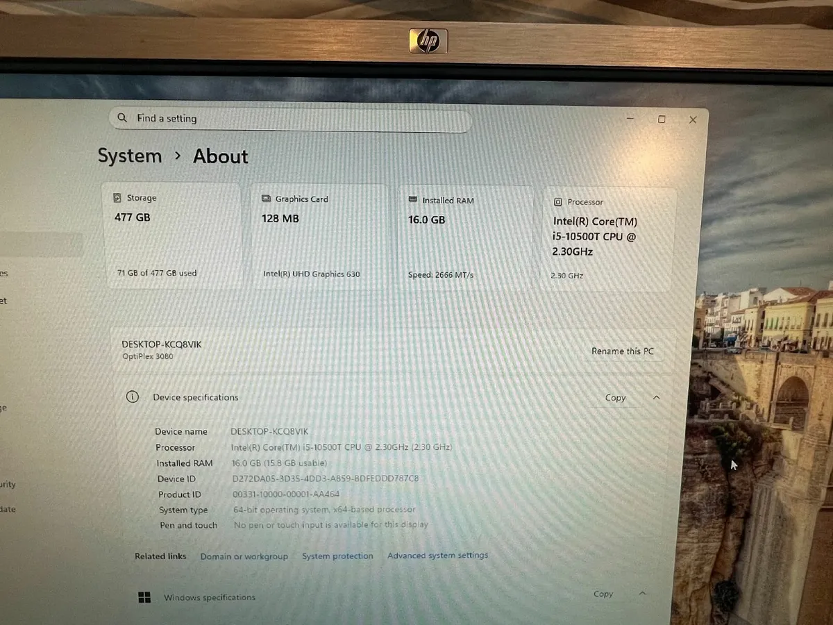 Dell 3080 i5 10th Gen 16gb 512SSD Monitor Wifi BT - Image 2
