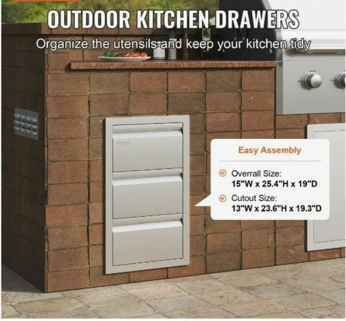 201 Stainless Steel Triple Access Drawer - Image 2