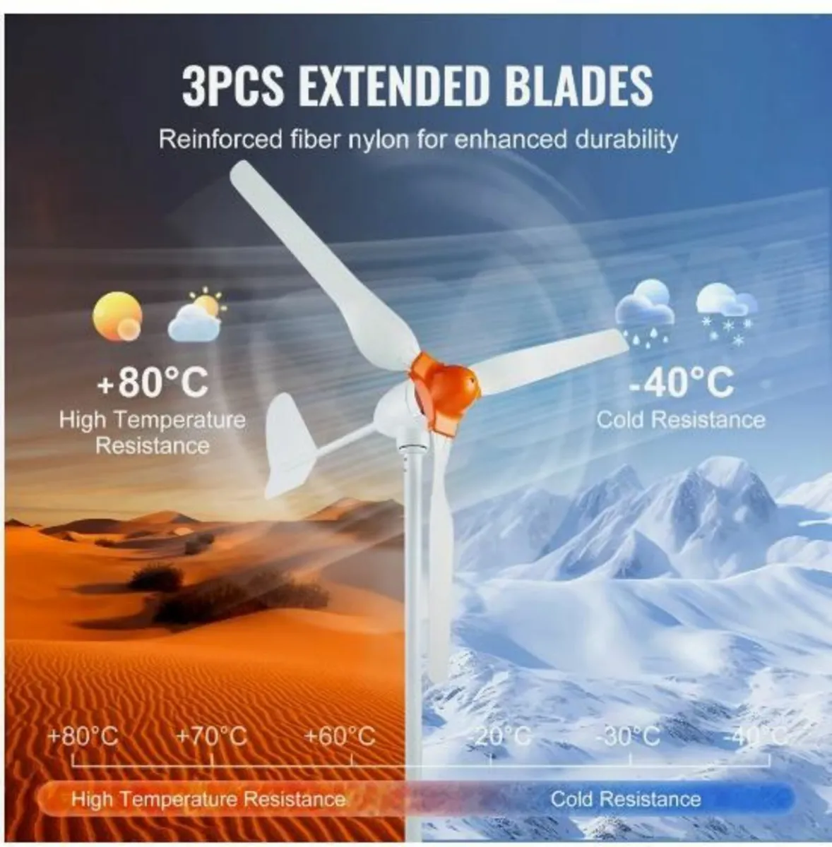 800W Wind Turbine Generator 12V 3-Blade - Image 4