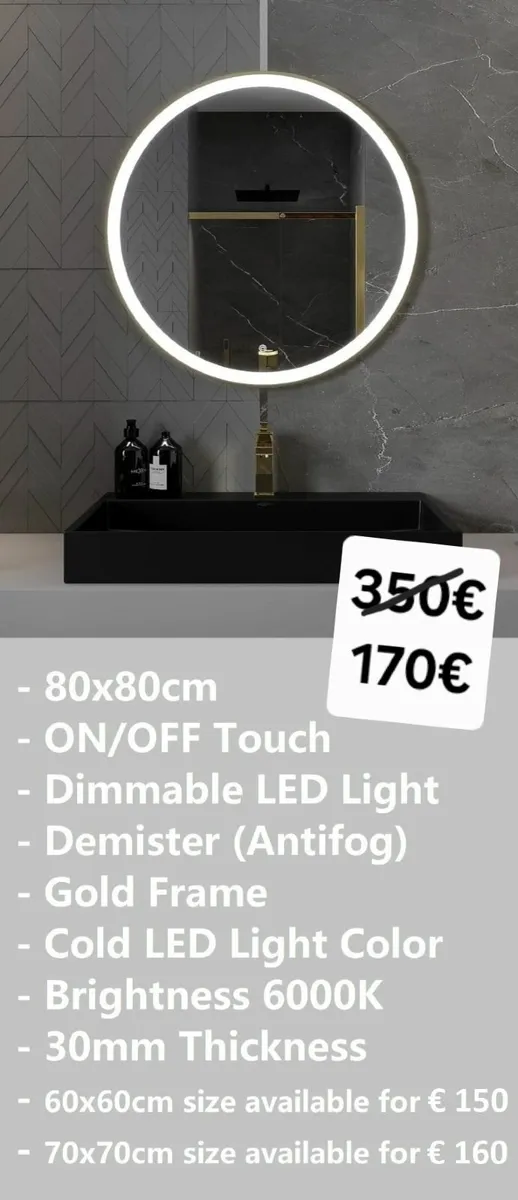 LED Bathroom Mirror Gold Frame - Image 1