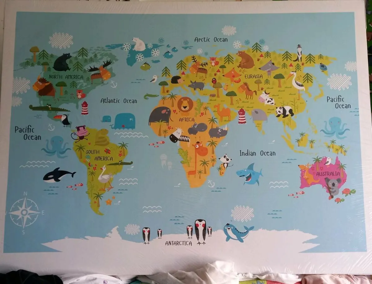 Large children's world animal canvas wall art - Image 1