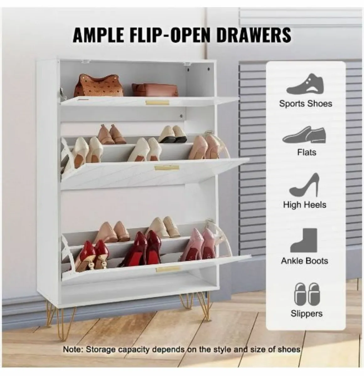 Shoe Cabinet with 3 Flip Drawers Shoe Storage - Image 4