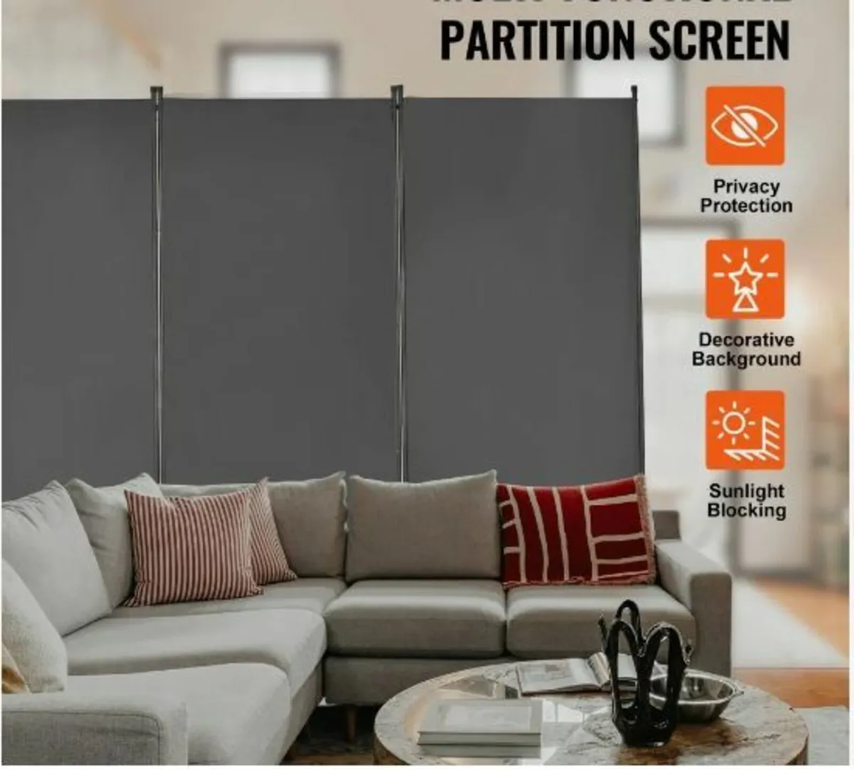 Room Divider 3 Panels Fabric Room - Image 3