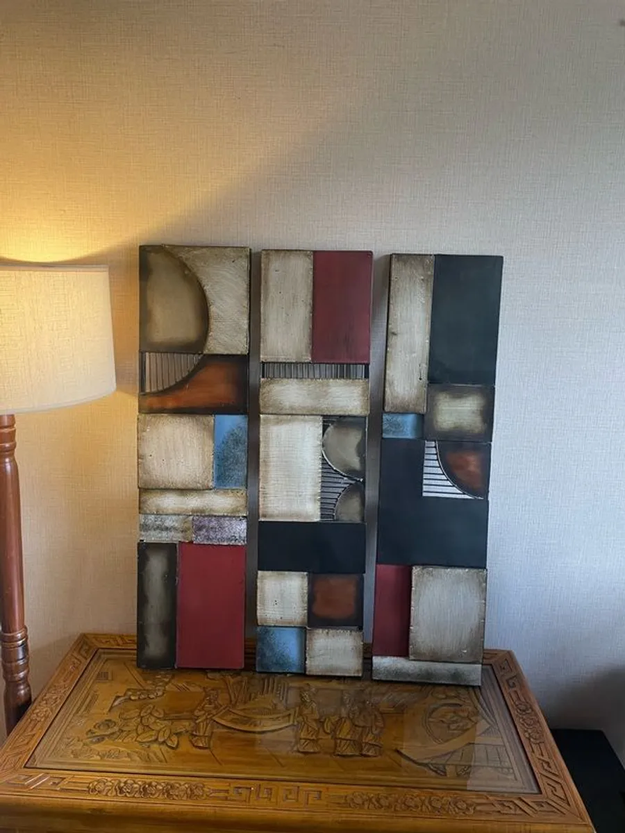 REDUCED TO SELL substantially sized Metal triptych, abstract iron wall art - Image 1