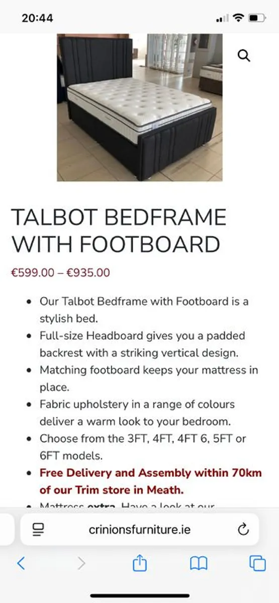 Upholstered Bedframe with Footboard - Grey fabric - Image 2