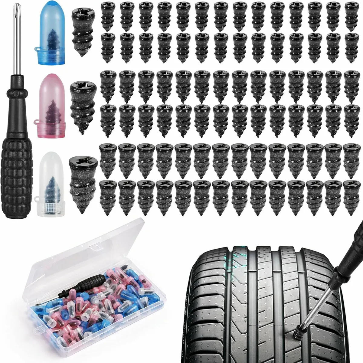 85Pcs Tyre Repair Kit Rubber Nails with Screwdrive