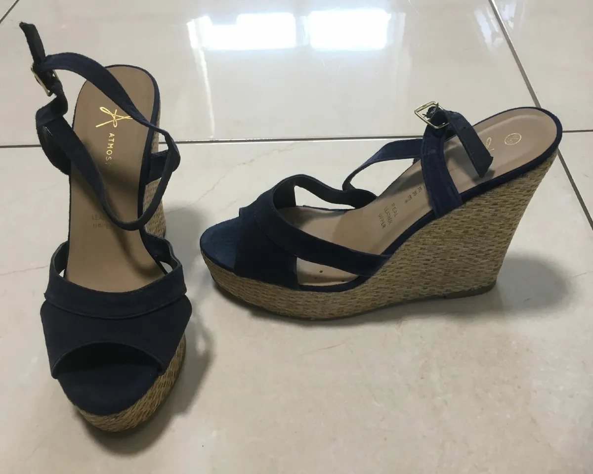 Navy Suede Wedge Sandals - Size 6 / 39