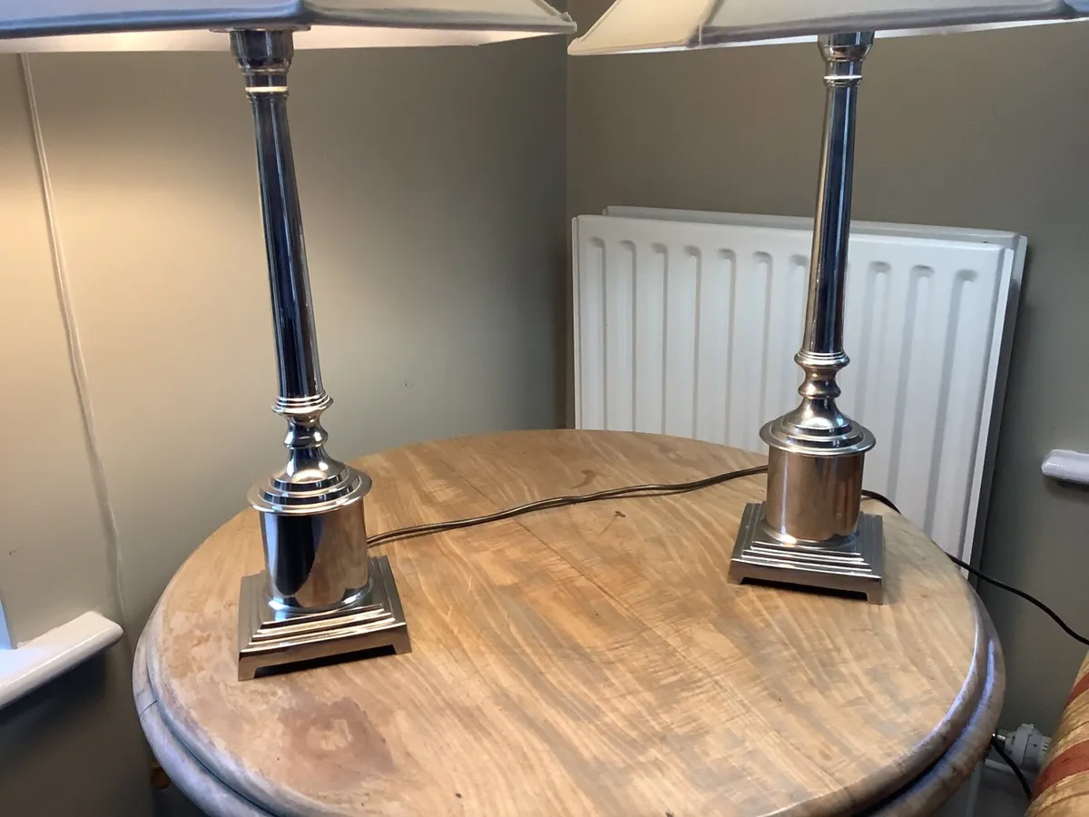 Mid Century Chrome Column Lamps - Image 3