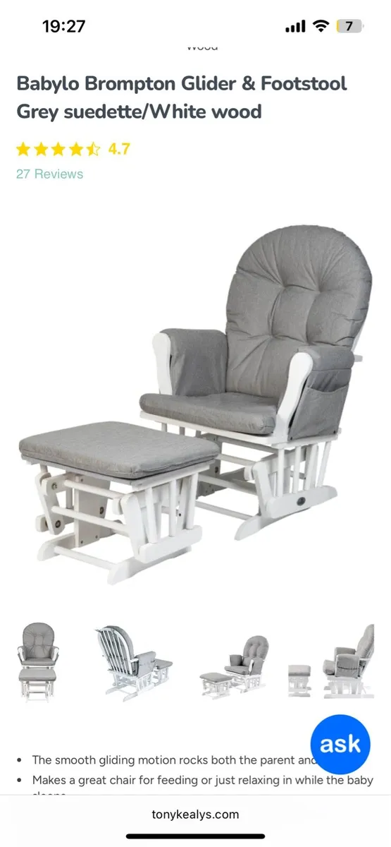 Babylo Brompton Glider and Footstool in grey - Image 2