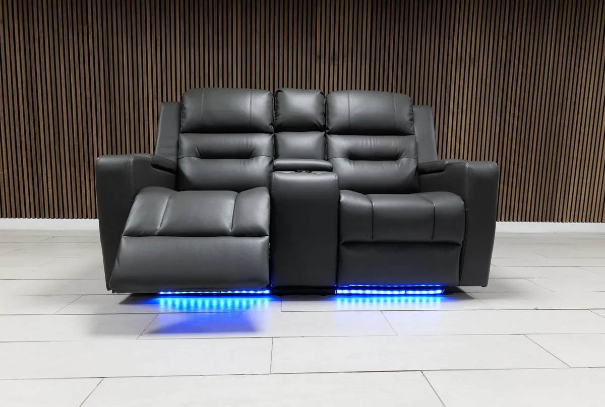 2  Seater Electric Dark Grey Leather Recliner - Image 1