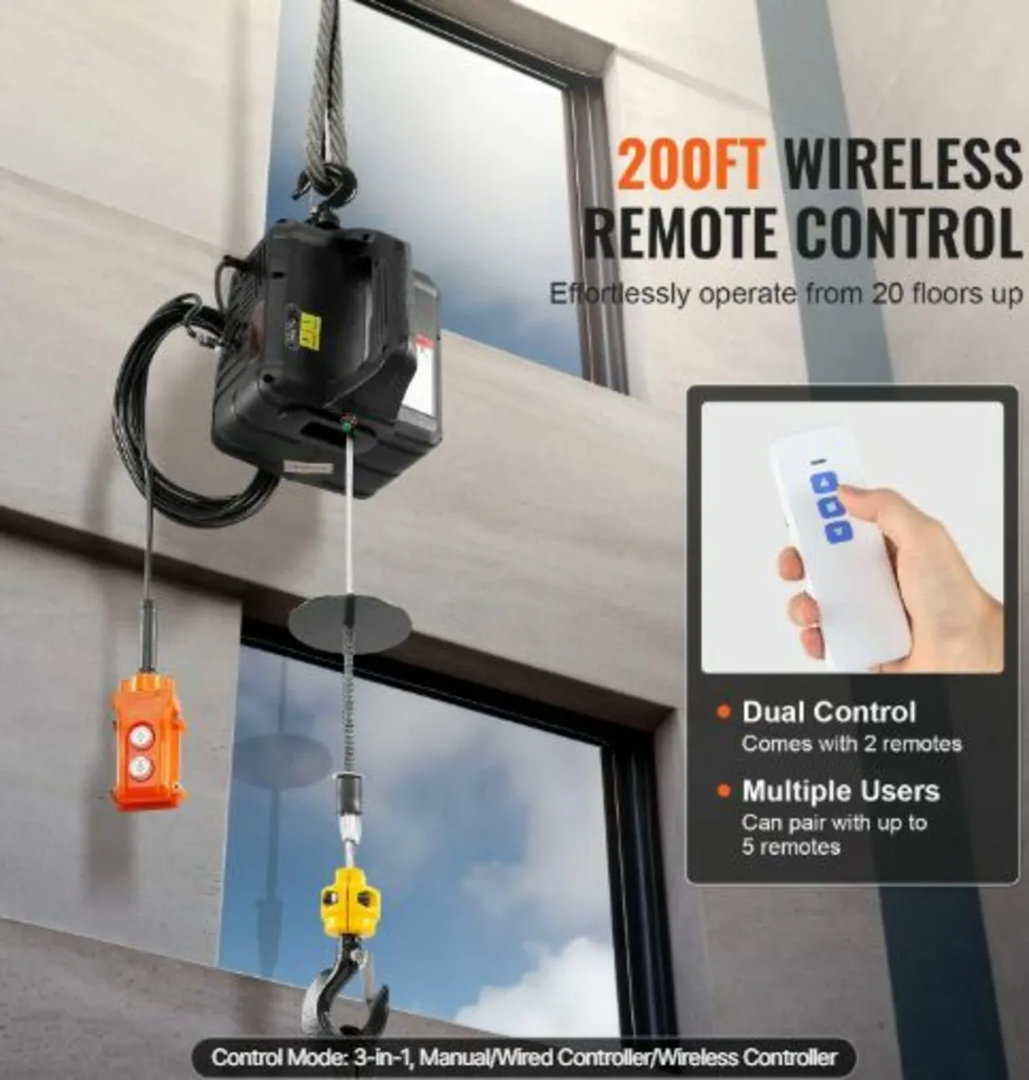 3-in-1 Portable Electric Hoist Winch 499 kg Wired - Image 3