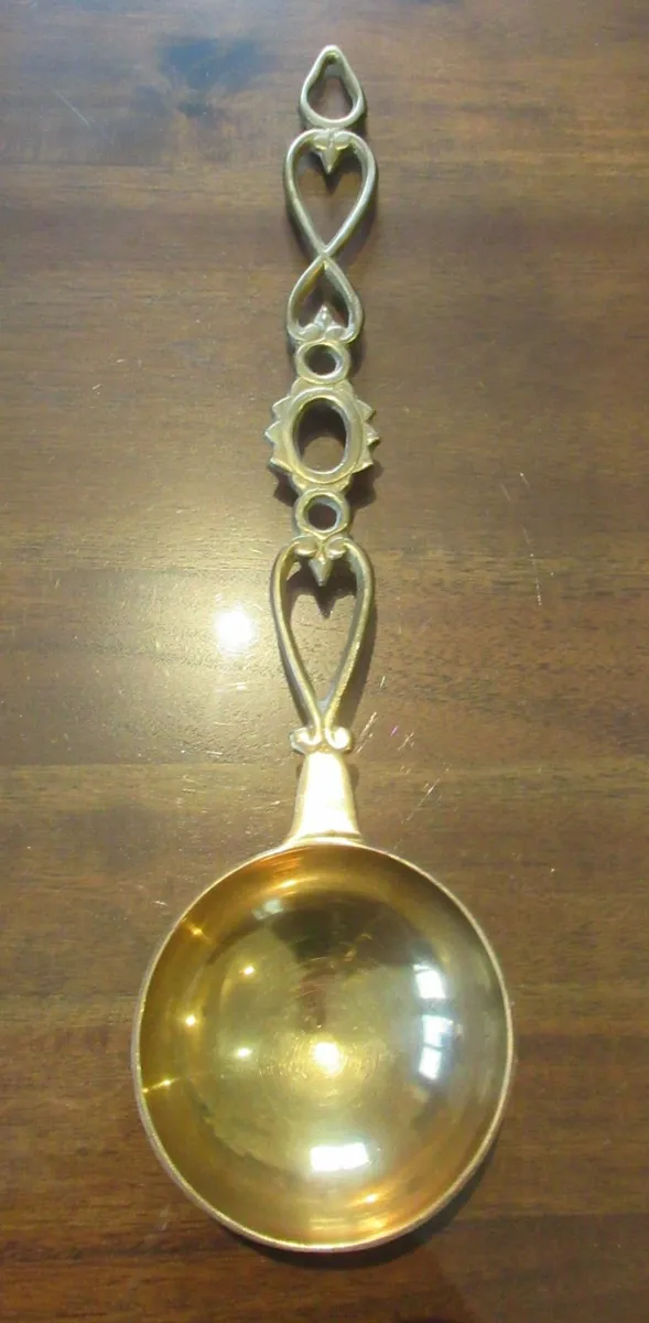 antique vintage LOVE cottage SPOON brass ornament - Image 1