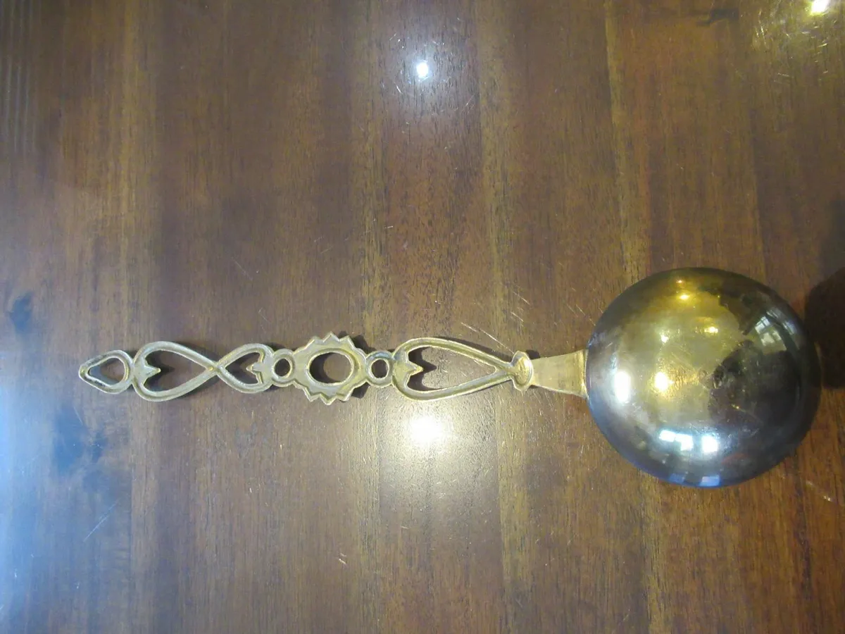 antique vintage LOVE cottage SPOON brass ornament - Image 3