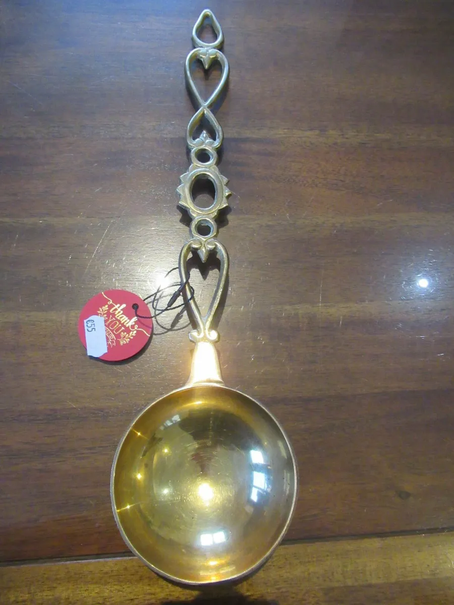 antique vintage LOVE cottage SPOON brass ornament - Image 4