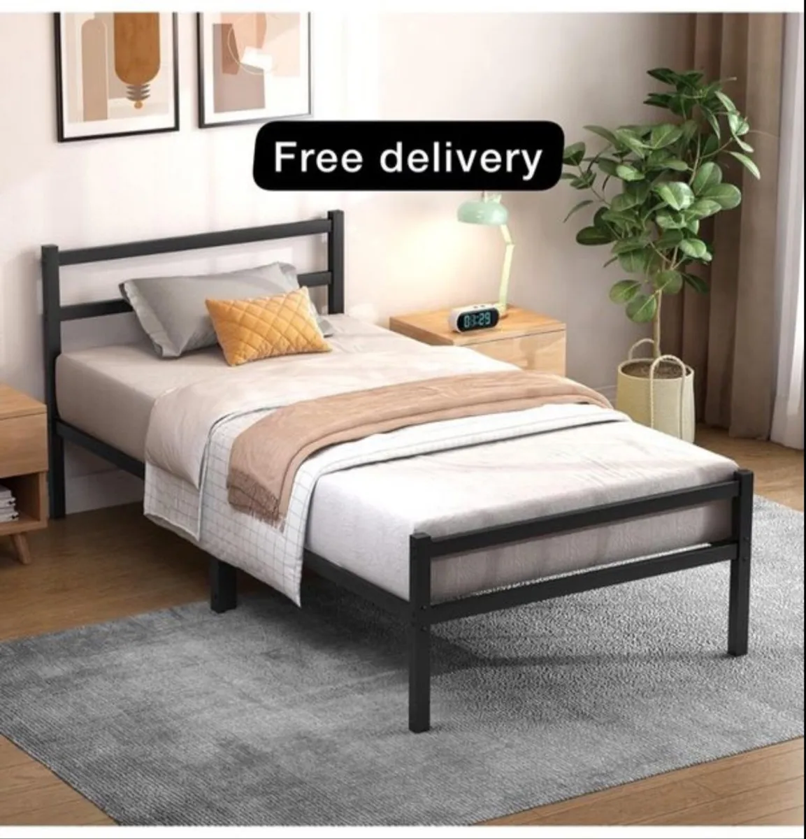 Single Bed Frames with Headboard 3ft Black Metal