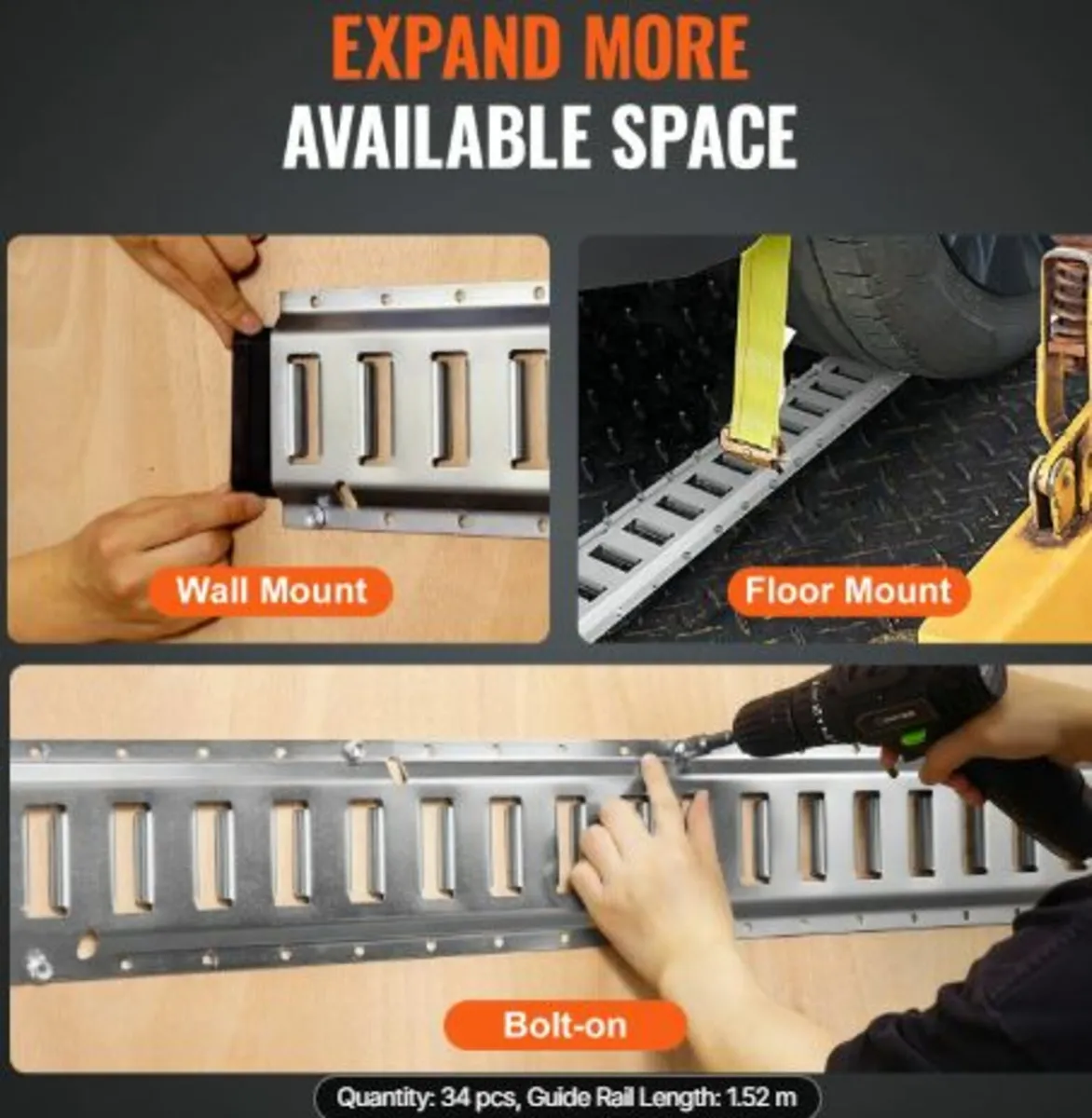 Track Tie-Down Rail Kit, 34PCS 5FT E-Tracks Set - Image 4