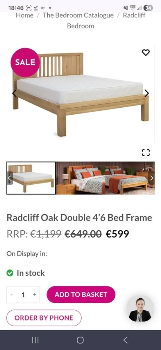 Solid Oak double bed frame - Image 1