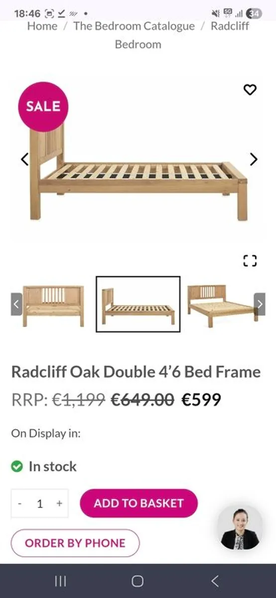 Solid Oak double bed frame - Image 2
