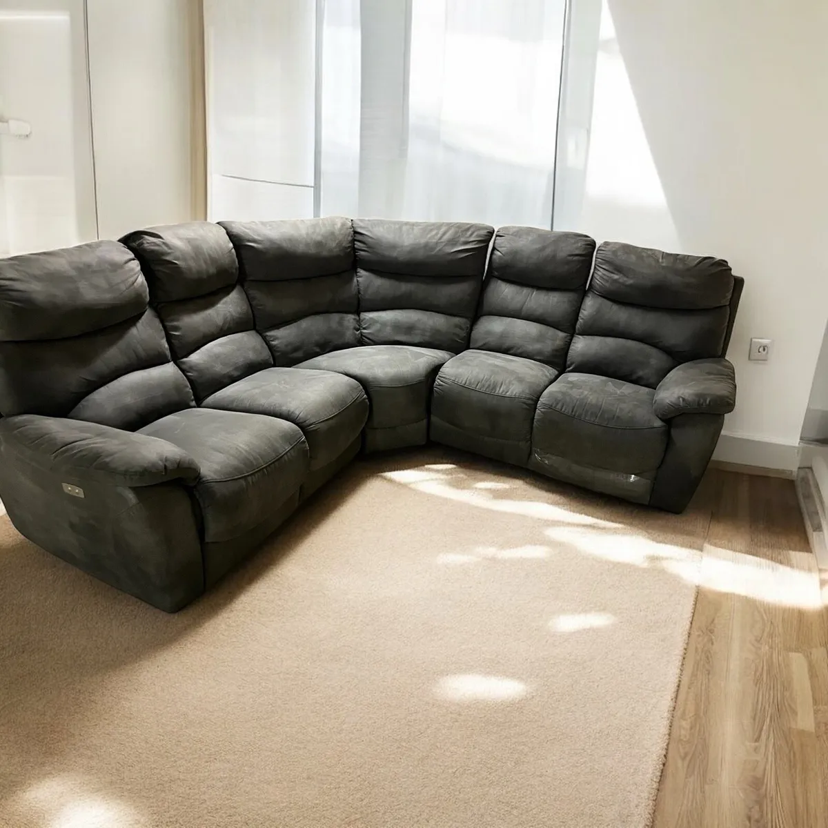 Large grey corner recliner sofa couch furniture - Image 1