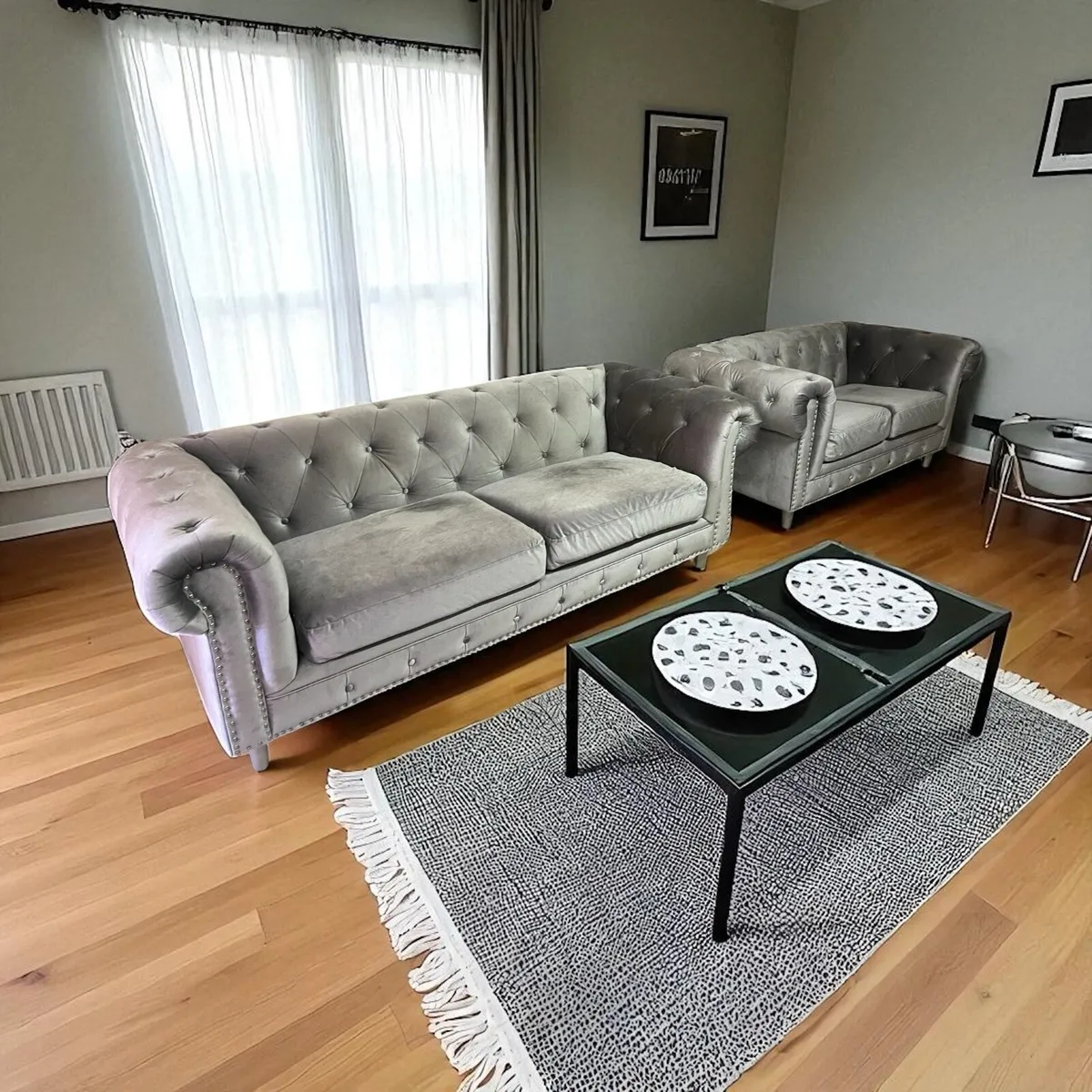Chesterfield grey 3+2 sofa couch set furniture - Image 2