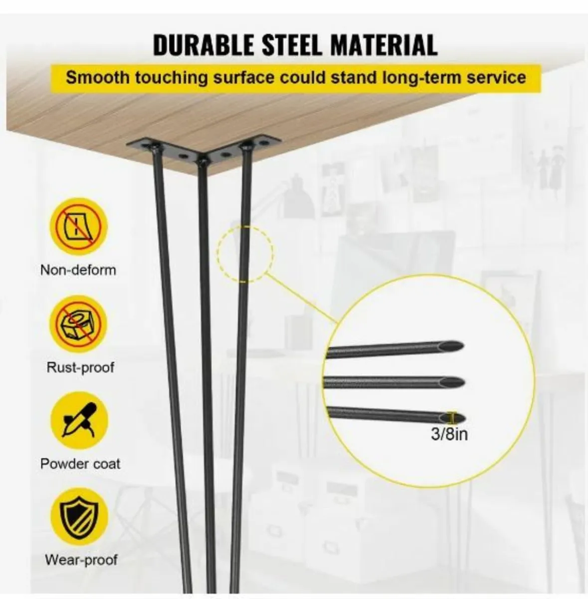 Hairpin Table Legs 71.1 cm Black Set of 4 - Image 4