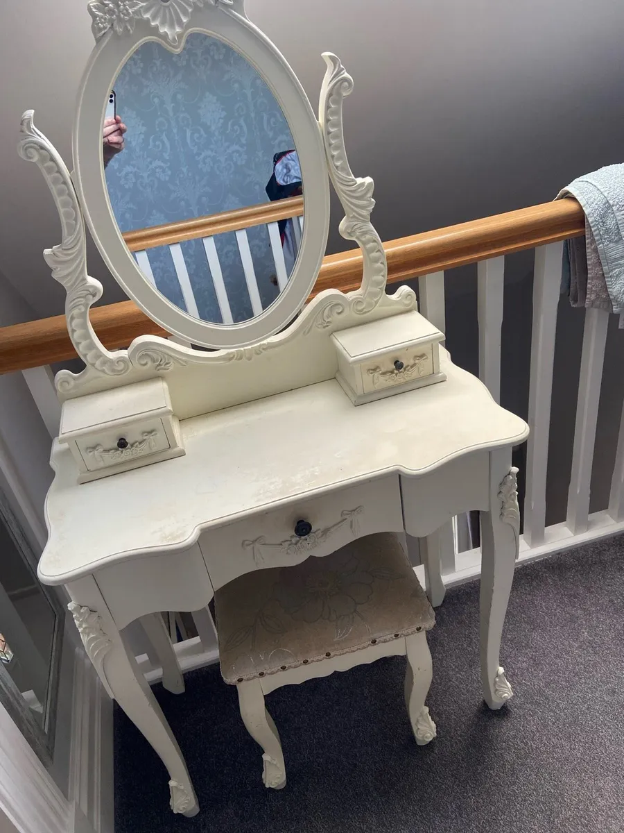 Dressing Table with Mirror and Stool - Image 1
