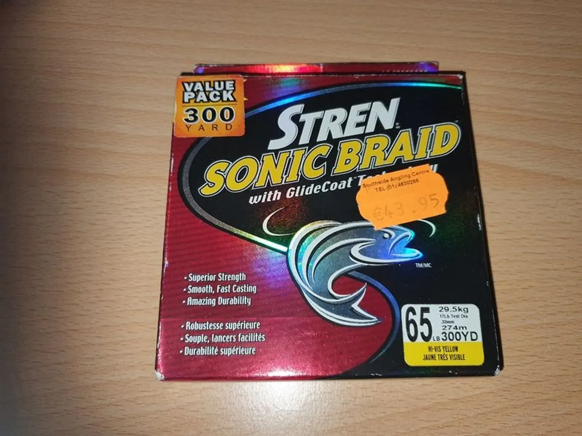 NEW - His-Vis Yellow Stren Sonic Braid 0,33mm, 300yd=274m, 65LB = 29,5kg - Bait Trace Paternoster Lures Cod Pollock Ling Conger Bass Mackerel Pike Perch Trout Salmon - Image 1