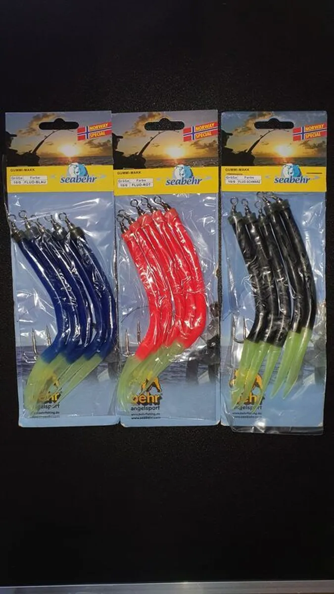 NEW - 3 Packs x 5 BEHR Mix Colour Gummi Makks on Hooks 10/0 - Bait Trace Paternoster Lures Cod Pollock Ling Conger Bass Macker - Image 2