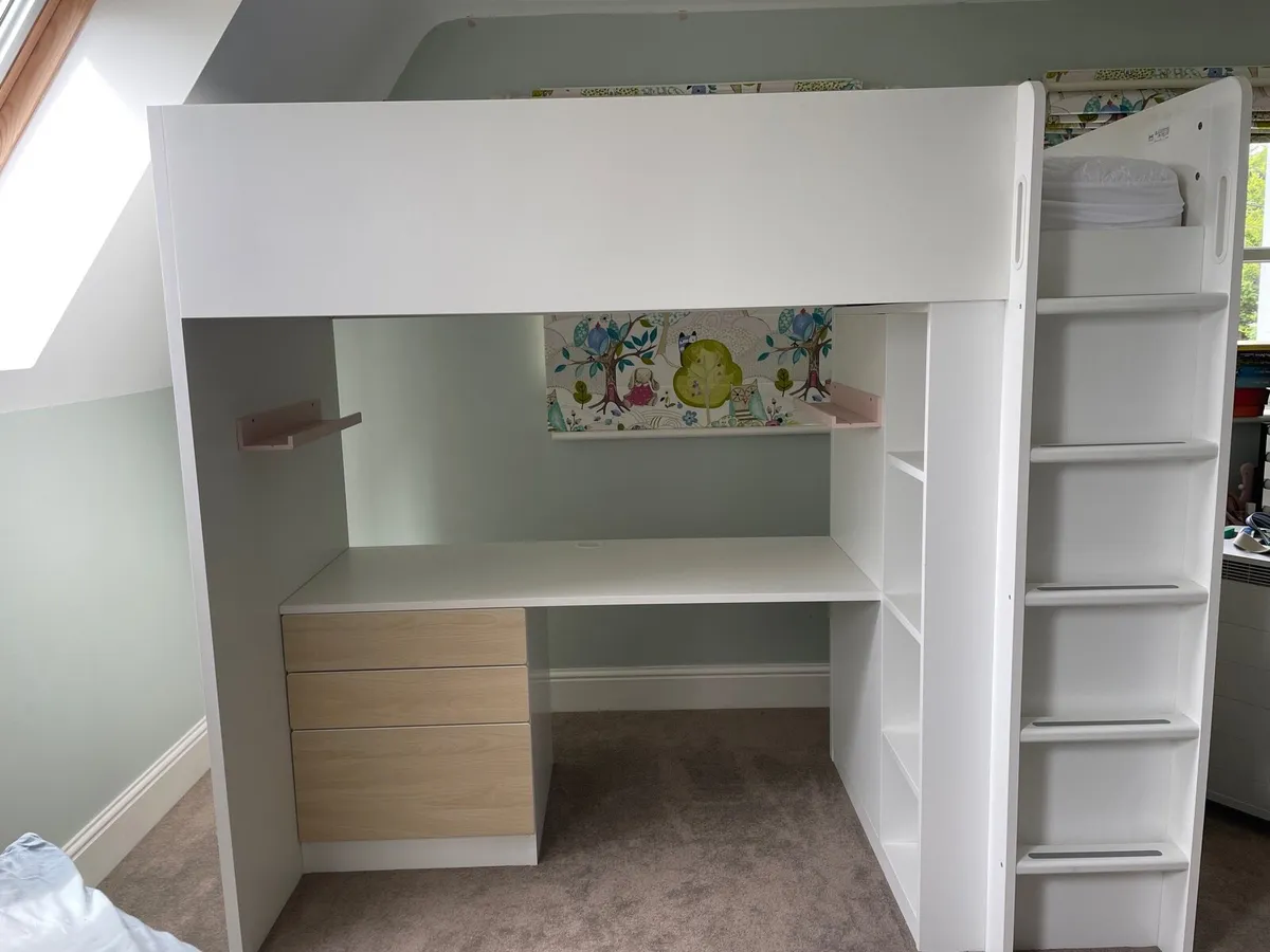 IKEA bunk bed, desk, wardrobe & drawset - Image 2