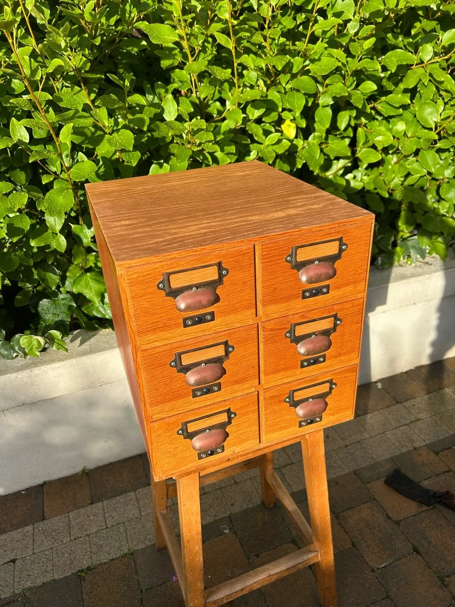 Antique oak library index card holder - Image 4