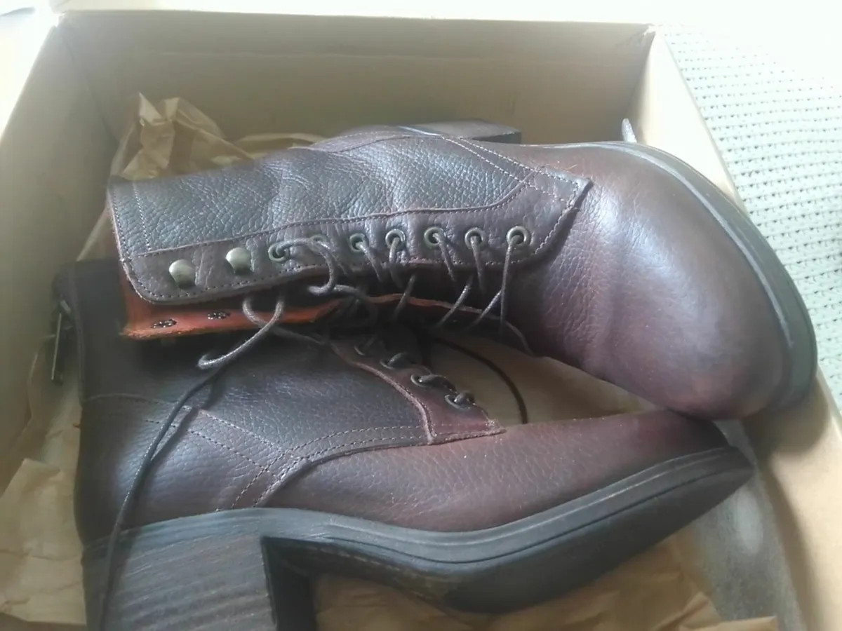 BERTIE PAINTER MAN BROWN LEATHER LACE UP BOOTS 6 - Image 4