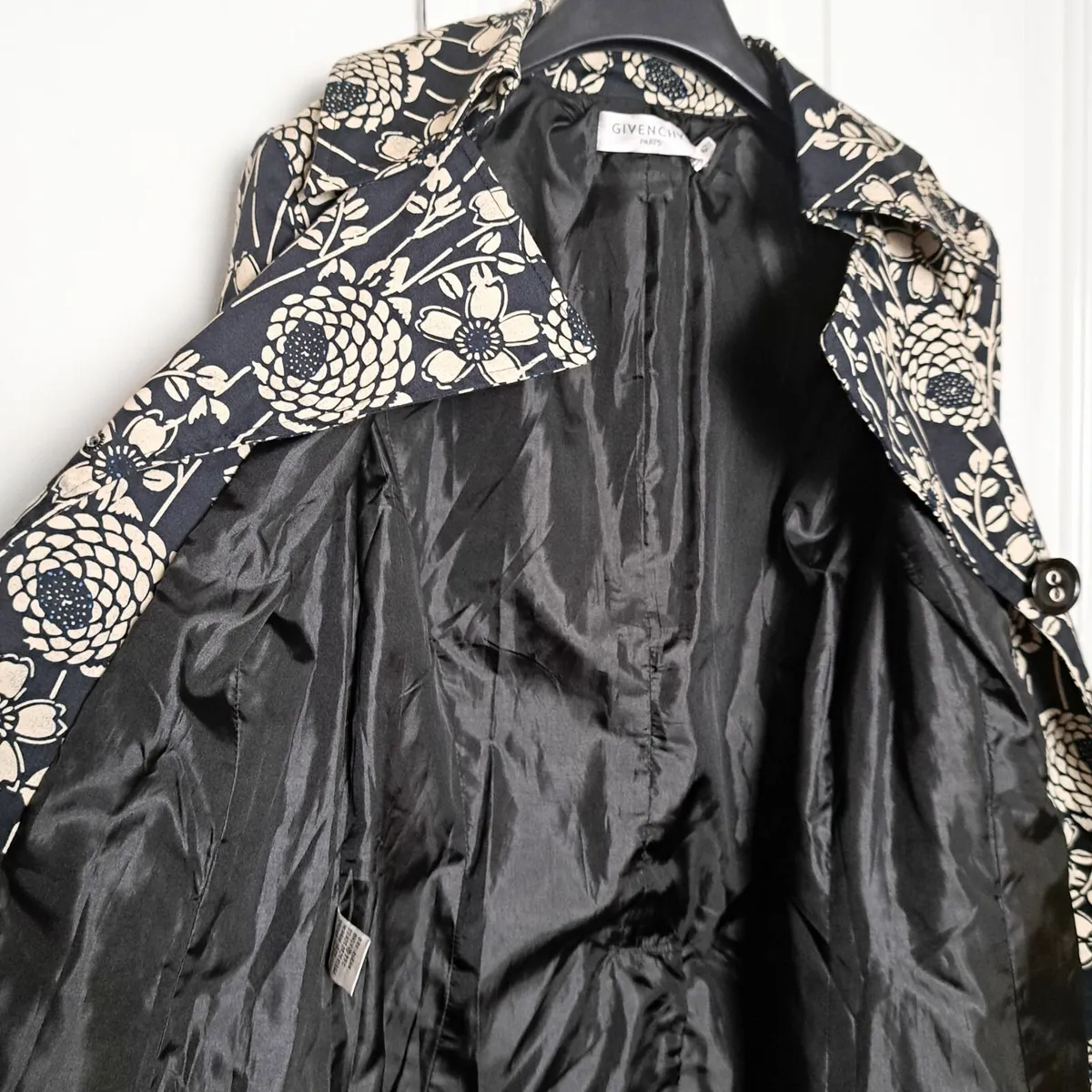 Givenchy Navy White Floral Trench Coat Silk 10UK - Image 3