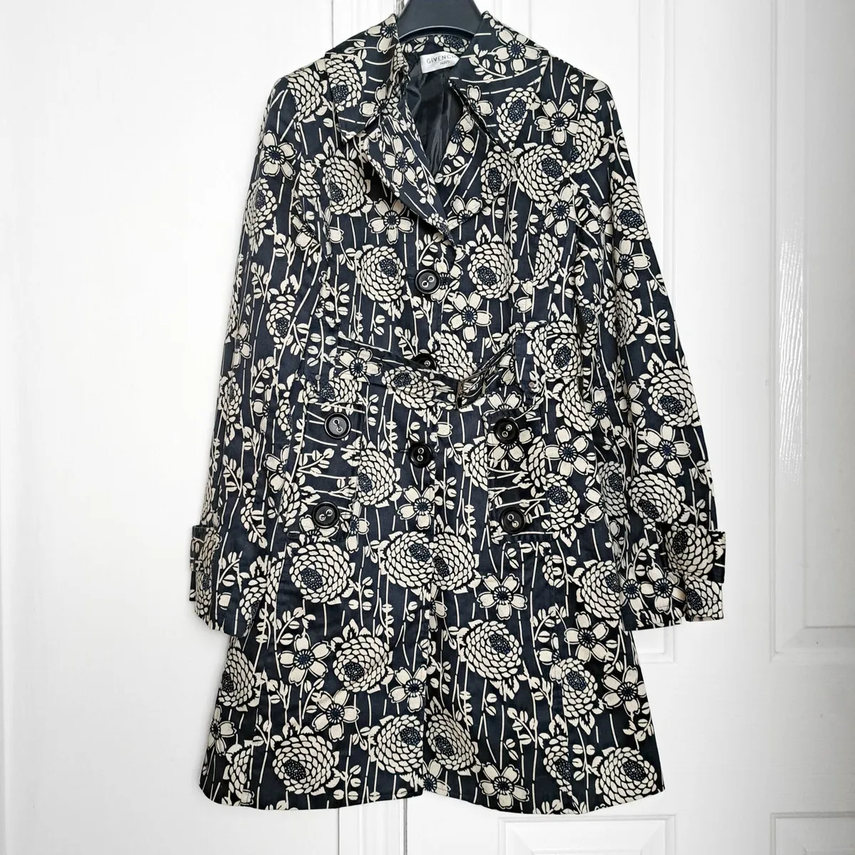 Givenchy Navy White Floral Trench Coat Silk 10UK - Image 1
