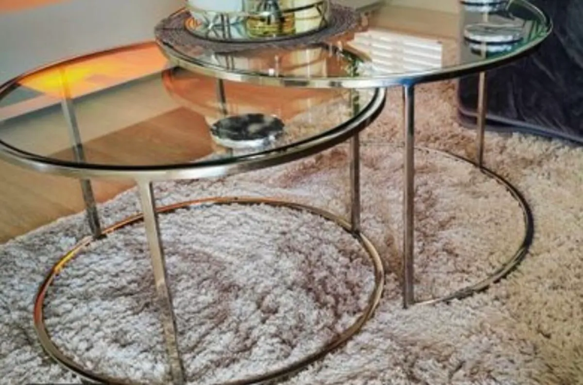 Harrison Nickel and glass coffee table nest - Image 1