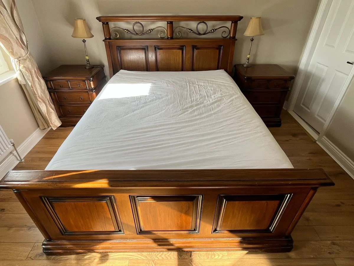 Dark Oak Bed Frame and Bedside Lockers - Image 1