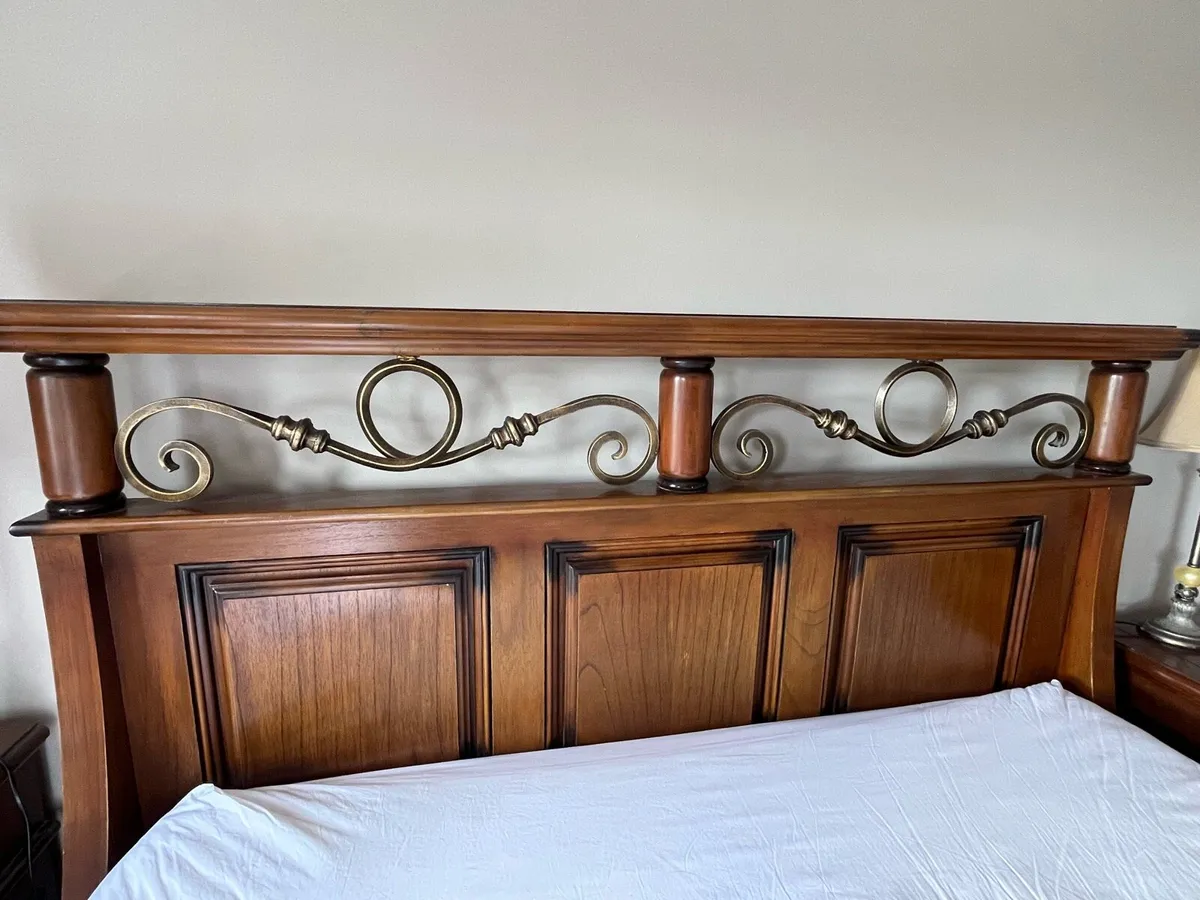 Dark Oak Bed Frame and Bedside Lockers - Image 2