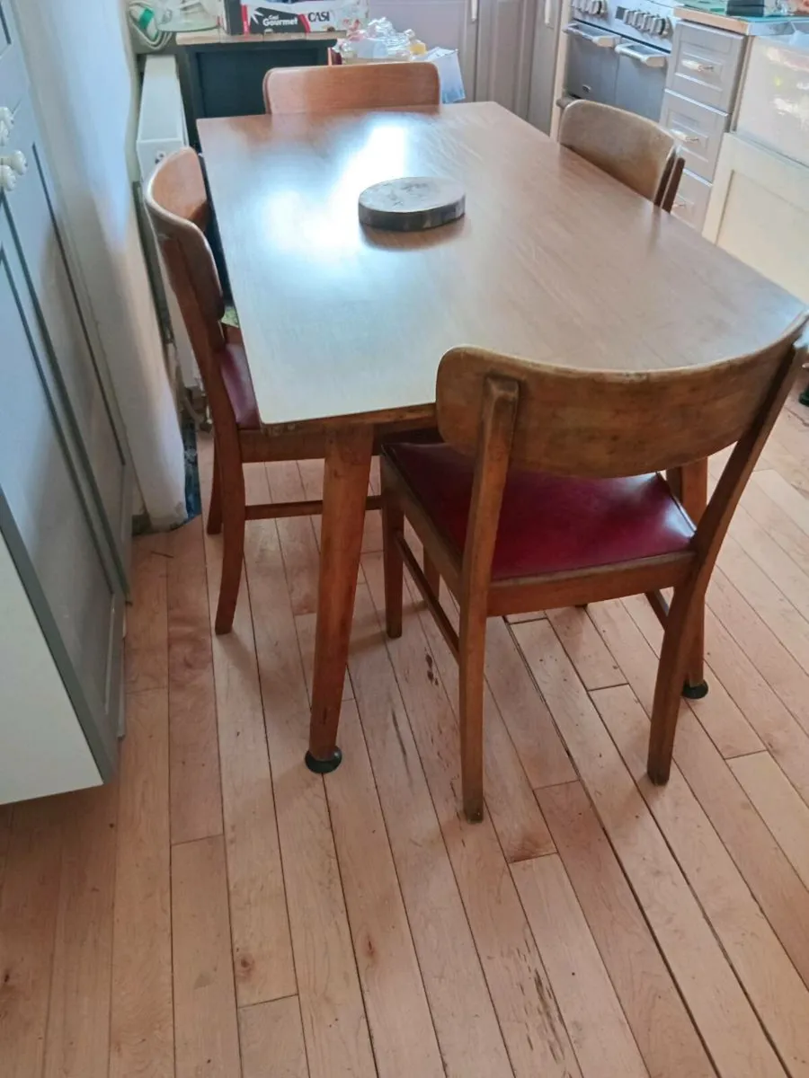 mid century teak dining set offset legs - Image 1