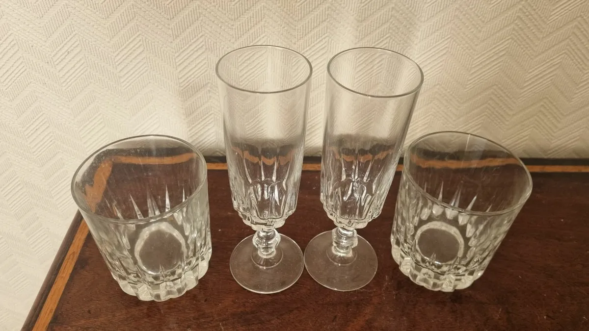 Vintage Crystal Champagne and Whiskey Glasses - Image 2