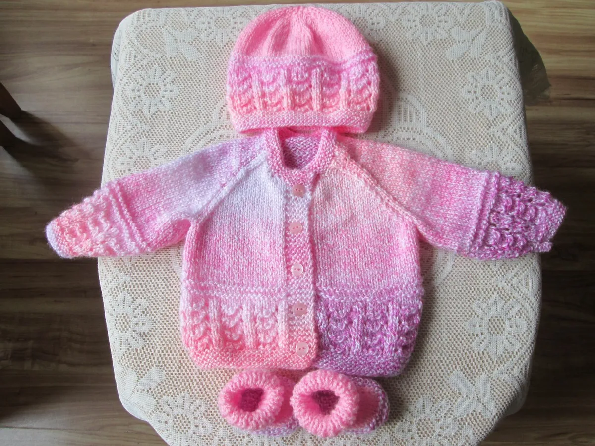 Hand knitted Baby Cardigans hats & booties - Image 1