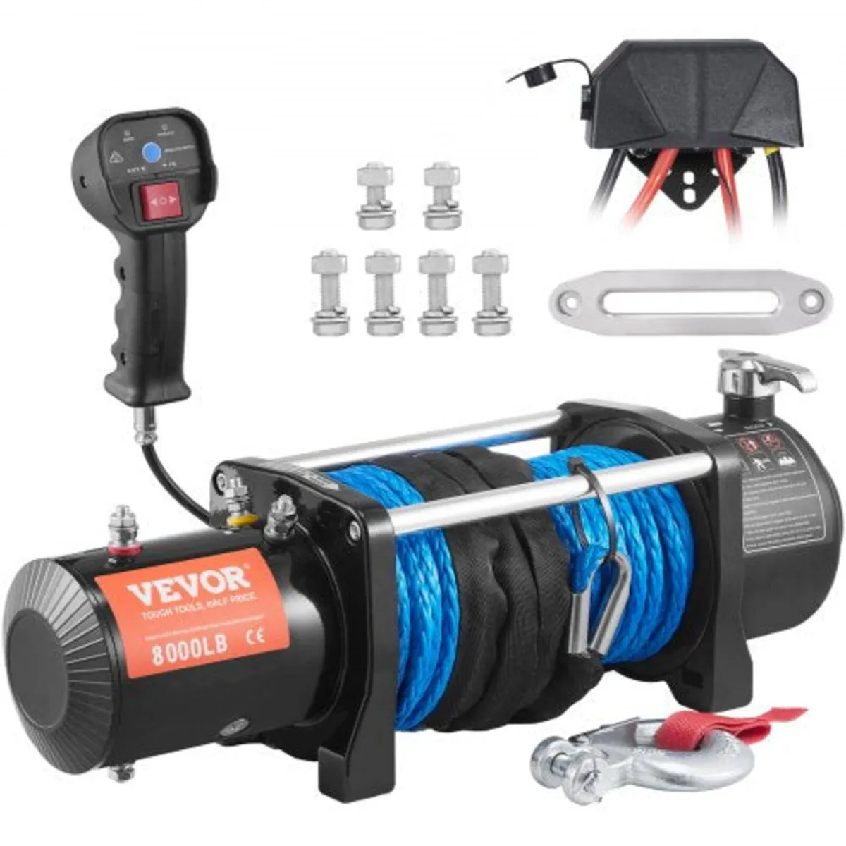 Electric Winch, 12V 8000 lb Load Capacity Nylon Ro