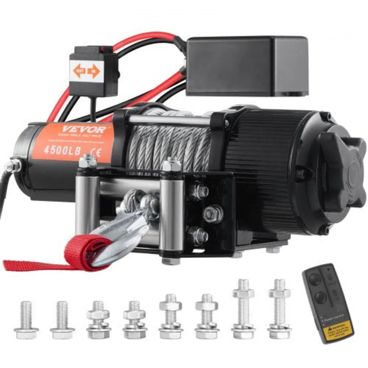 Electric Winch, 12V 4500 lb Load Capacity Steel Ro