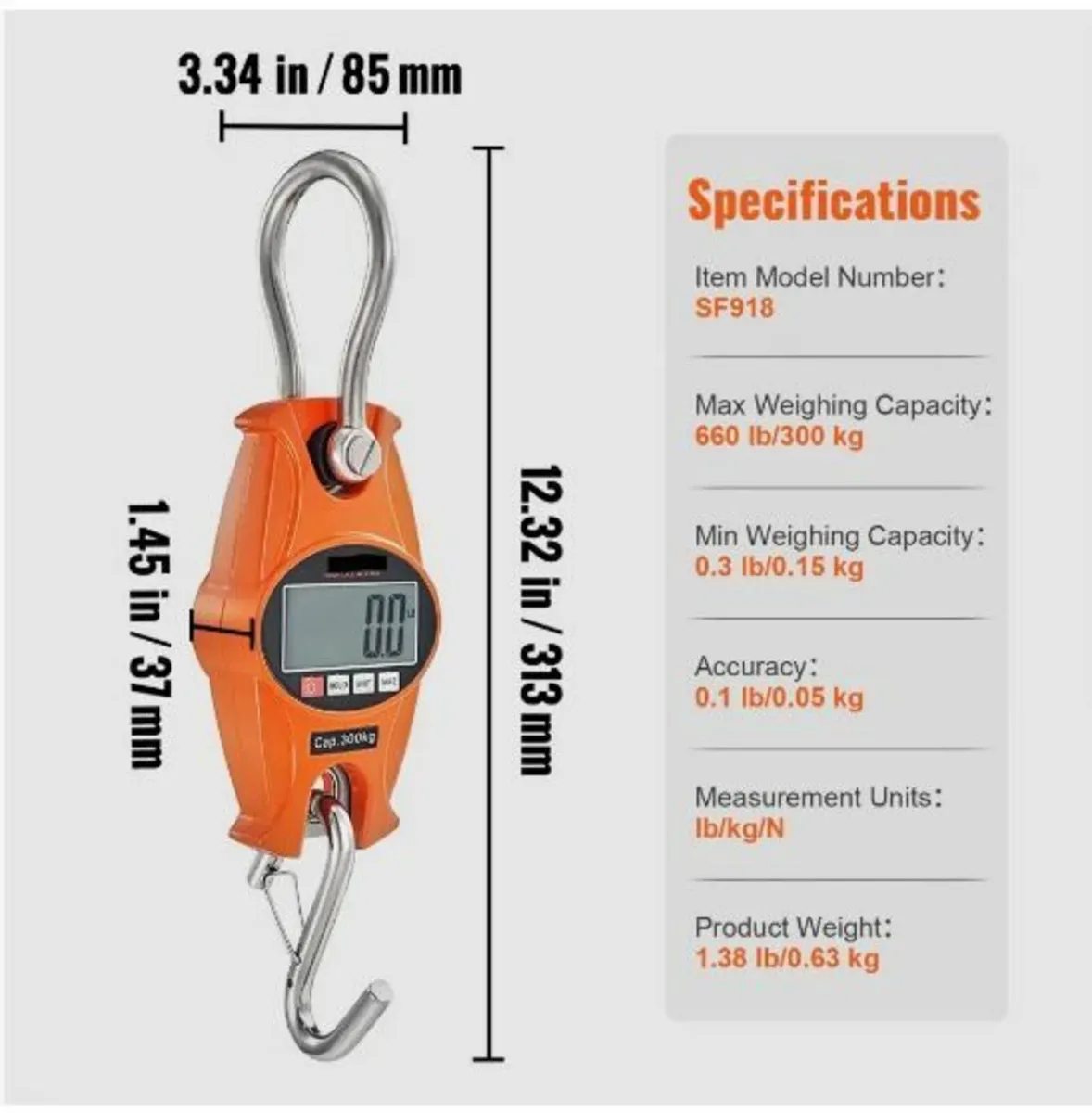 Digital Crane Scale, 660 lbs/300 kg - Image 4