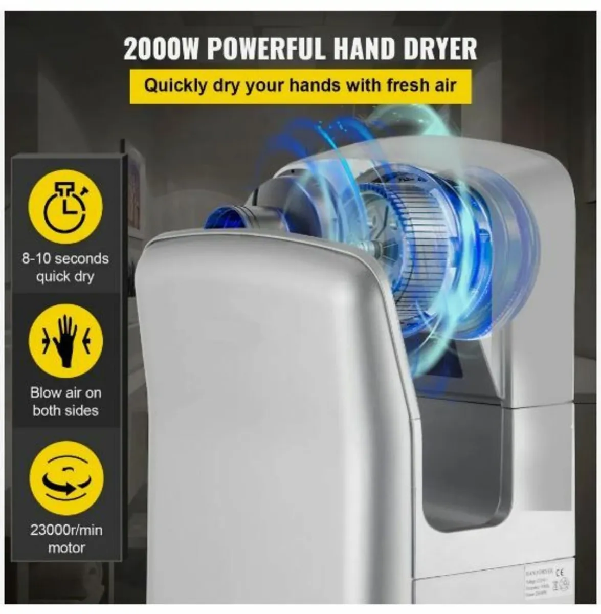 Jet Hand Dryer, Premium Electric Commercial - Image 3
