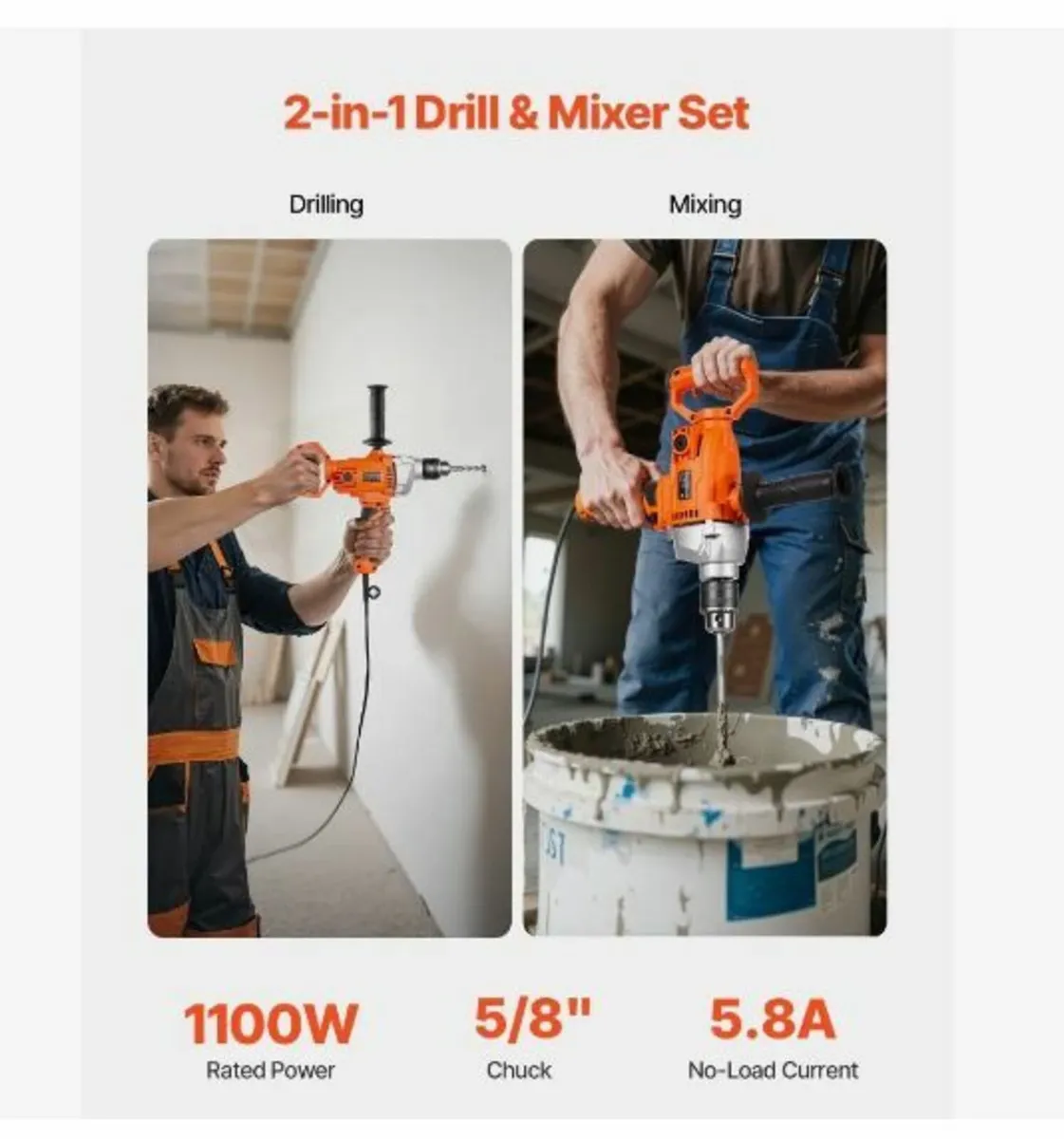 Drill Mixer 1100W 0-850RPM Corded - Image 2