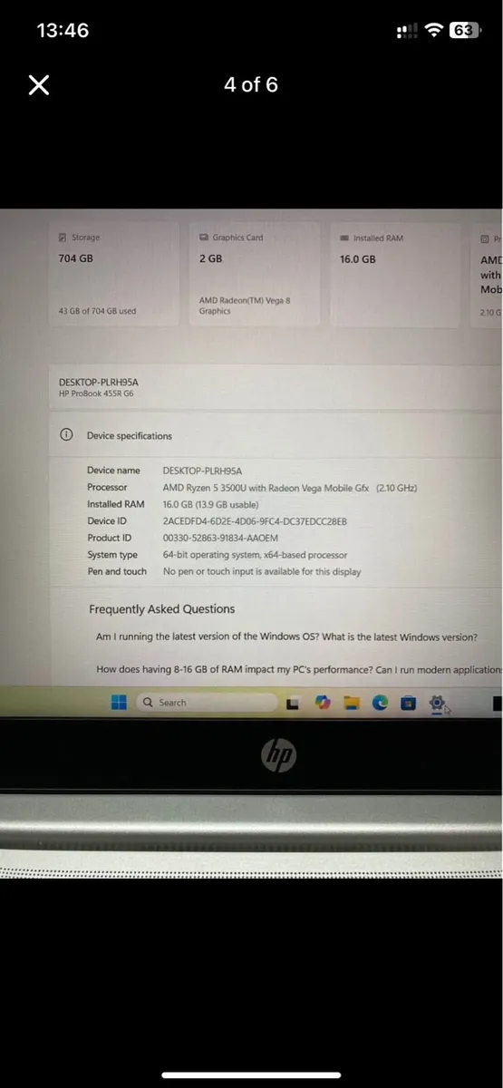 HP Ryzen 5 pro 16-256 windows - Image 4