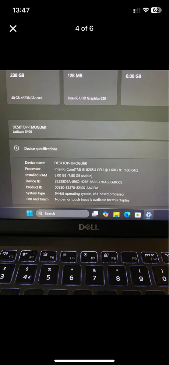 4 x Dell laptop i5 pro 8-256 windows - Image 4