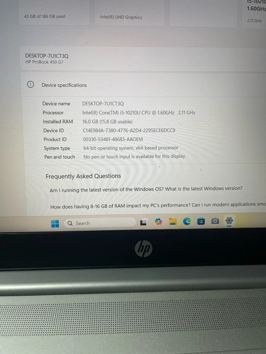 HP laptop i5 pro 10gen 16-256 Windows - Image 4