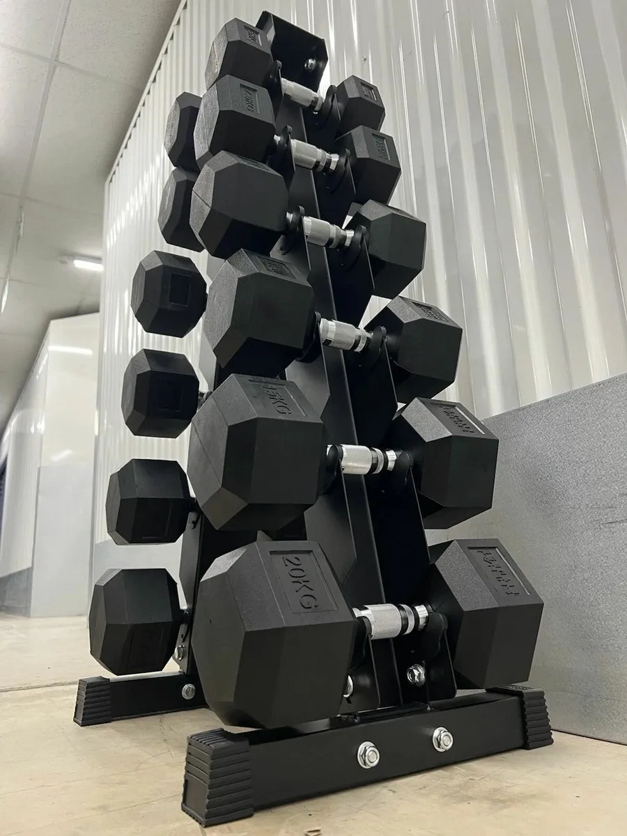 Hex Dumbbell 5- 20kg Set With Vertical Rack Stand - Image 2