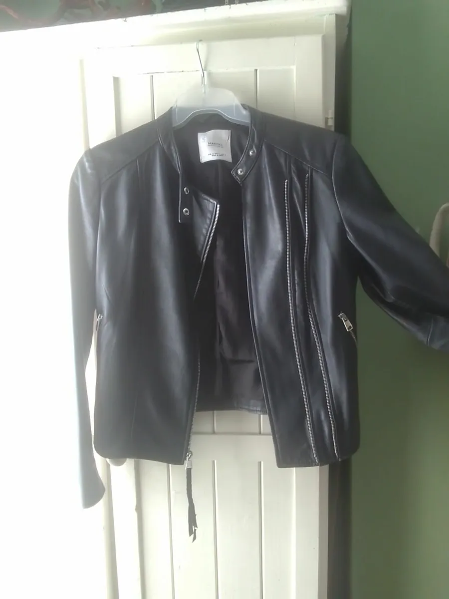 MANGO VINTAGE BLK SOFT LEATHER BIKER JKT 12 - Image 1